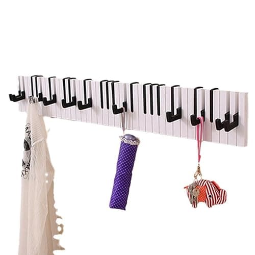 Whbbbj Piano Key Hook, Creative Piano Hangers Entry Door Hooks, Rustic Wall Hooks, Hanger Rack Keyboard Towel Coat Umbrella Bag Wood Shelf, Piano Shape Artistic Hook, Wood Shelf (Size : 9 Hooks) - Image 1
