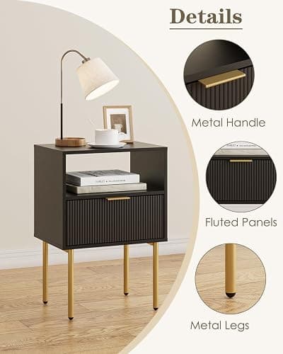 Aienvey Night Stand, Modern Nightstand with Drawers, Bedside Table, Gold Small Side Table for Bedroom, Living Room End Table (1 Drawer, Black Stripe) - Black Stripe - 1 Drawer thumbnail 4