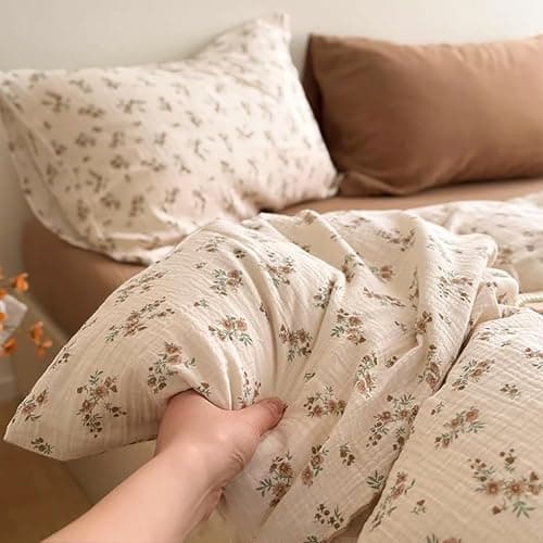AShanlan Doppelte Musselin Bettwäsche 220x240 cm Baumwolle Vintage Blumenmuster Bettwäsche-Sets ÖKO-TEX Zertifizierte 1 Bettbezug und 2 Kissenbezüge 80x80 cm mit Reißverschluss thumbnail 6
