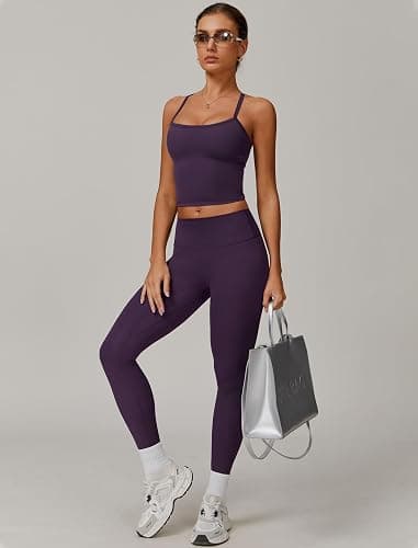 QBGJTD Womens Workout Sets Two Piece Cross Back Tank Top Matching High Waist Leggings Sets Gym Outfits Work Out Clothes thumbnail 4
