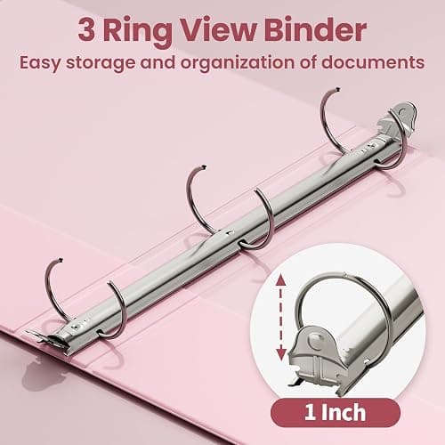 SUNEE 1 Inch Binders 3 Ring 6 Pack, Clear View Three Ring Binders PVC-Free (Fit 8.5x11 Inches) for School or Office Supplies, Pastel Binder thumbnail 3