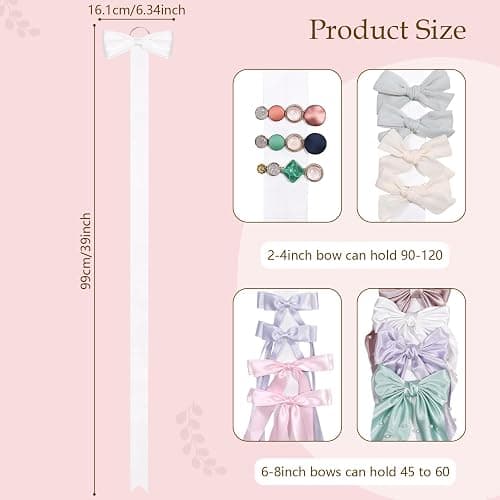 3 PCS Bow Holder for Girls Hair Bows, Ribbon Hair Clip Oraganizer Hair Barrettes Storage for Women,Wall Hanging Alligator Clip Hair Accessories Organizer Bedroom College Dorm Decor (White) thumbnail 2