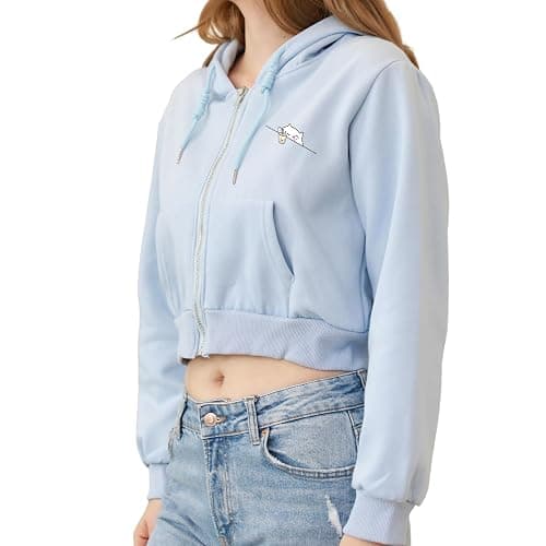 Wrenpies Cute Cropped Zip Up Hoodie for Teen Girls Cartoon Cat Graphic Kawaii Aesthetic Pockets Hooded Sweatshirts Jackets thumbnail 3