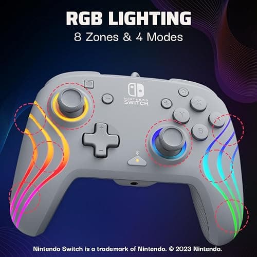 PDP Afterglow Wave Wired RGB Gaming Controller - Officially Licensed for Nintendo Switch, Switch Lite & Switch - OLED Model, Nintendo Switch 2, Customizable Lighting, RBG - Gray thumbnail 2