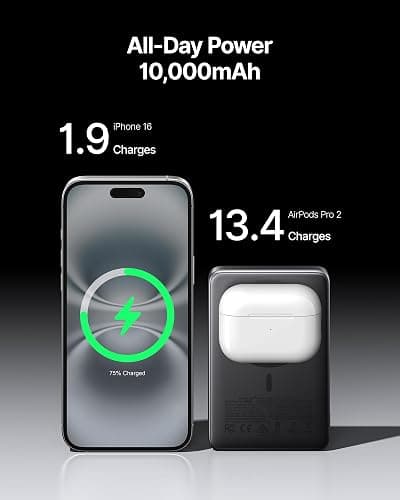 INIU for MagSafe Slimmest Portable Charger, Original Qi2 Certified Wireless Fast Charging, 10000mAh 45W Power Bank with USB C Cable, Flight-Safe Battery Pack for iPhone 17-12 Series, Black thumbnail 7