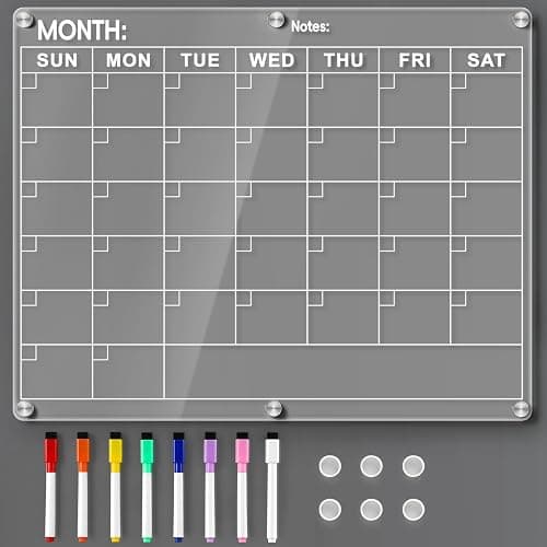 Acrylic Fridge Calendar, Magnetic Monthly Planner with 8 Color Markers, Clear Dry Erase Board for Events/Meetings/Shopping Lists - 14.5 * 11.5'' - Image 1