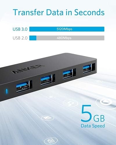 Anker USB Hub 4 Ports, Multiple USB 3.0 Hub, USB Splitter for Laptop, Extender for A Port Laptop, PC, Desktop and More [Charging Not Supported](2ft USB-A) thumbnail 2