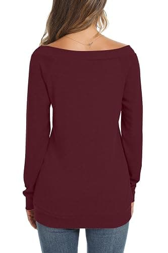 YSYOKOW Womens Cute Sexy Off Shoulder Blouses Long Sleeve Boat Neck Tunics Tops thumbnail 3