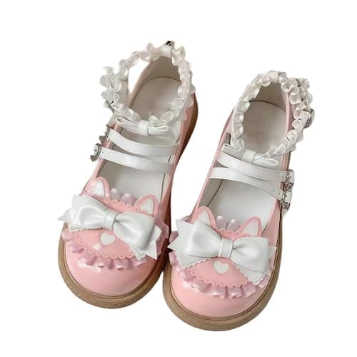 Women Lolita Shoes Heel Mary Jane Lace Pumps with Bow Kawaii Cute Cosplay Wedge Boots Cross Strap Block Heel Sweet Style - Image 1