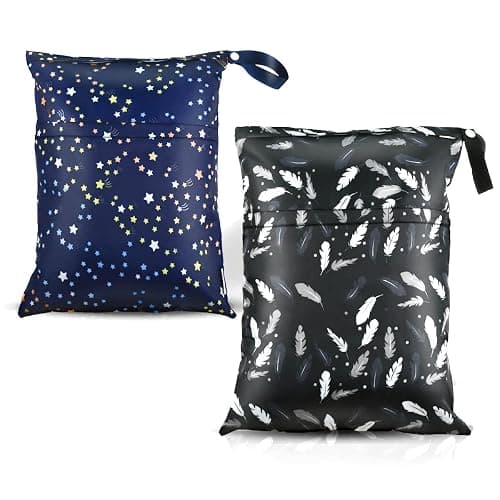 2 Pcs Waterproof Reusable Wet Dry Bag for Diaper Baby Cloth Gym Clothes Washable Travel Bags for Beach Pool Swimsuits Pockets with Two Zippered Dirty Diapers Stroller Yoga Toiletries Daycare Organizer - Image 1