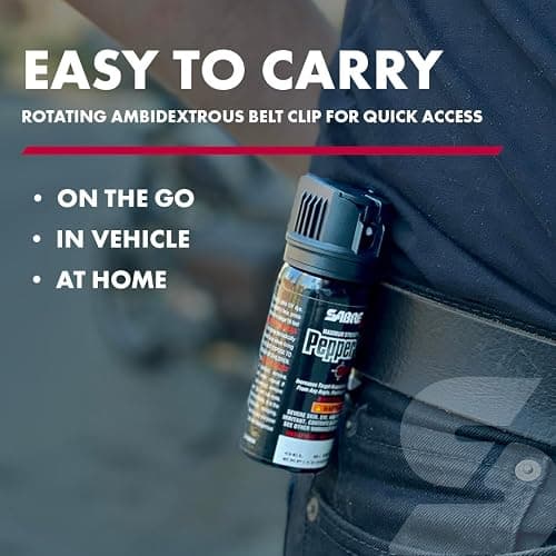SABRE Crossfire Pepper Gel - 360° Spray for Defense at Any Angle, Maximum Strength Police-Grade OC Pepper Spray with UV Marking Dye, 20‑Foot Tactical Range, Fast Flip Top Safety, Belt Clip, 1.5 fl oz thumbnail 6