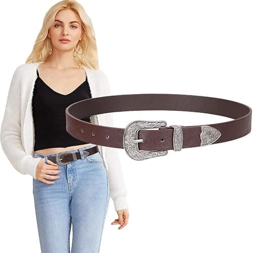Ssumday Women's Western Leather Belt，Adjustable Soft Leather Fashion Belt for Jeans & Dresses thumbnail 3