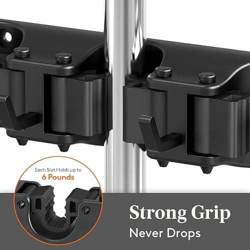 Lifewit Mop and Broom Holder Wall Mount, Anti-Slip Broom Hanger for Cleaning Supplies Organizer, Easy Install Tool Hanging Rack for Closet, Kitchen, Garage, 5 Slot 6 Hooks, Hold 30lbs, Black, 1 Pack thumbnail 3