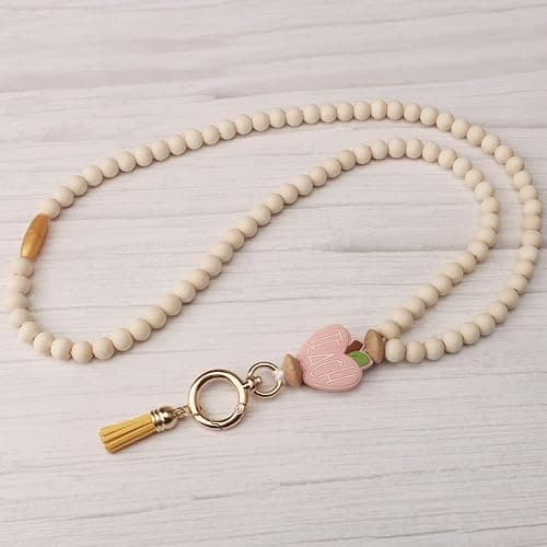 UGELOKI 2024 Teacher Lanyard With ID Holder, Fashion Wood Beaded for Key, Super Cute Boho Breakaway for Women thumbnail 6