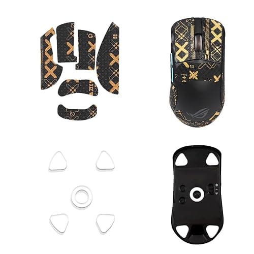NOUKAJU Mouse Grip Tape Full Coverage for ASUS ROG Harpe Ace Aim Lab, Self-Adhesive Sweat-Resistant Professional Mice Upgrade Kit,Mouse Feet Skates(Foot pad + Black-Gold Mouse Tape) - Image 1