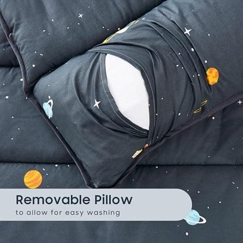 Wake In Cloud - Toddler Nap Mat with Pillow and Blanket, 100% Cotton Fabric, for Kids Boys Ages 3 Plus in Daycare Kindergarten Preschool, Roll Up Sleeping Bag, Galaxy Spaces thumbnail 5