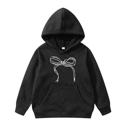 Kids Girls Hoodie Long Sleeve T Shirt Sweatshirt Warm School Jumper Teen Girls Bow Knot Print Fleece Hooded Pullover Top Casual Activewear with Pockets Fall Winter Clothes Age 3-14 Years thumbnail 3