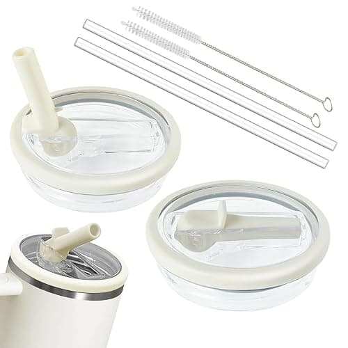 2pcs Stanley Cup Leakproof Lid with Straws for Stanley 40oz Replacement,No-Spill Cup Lids for Stanley Quencher,Tumbler Flip Straw Lid Include Cleaning Brush for Stanley Accessories (White) - Image 1