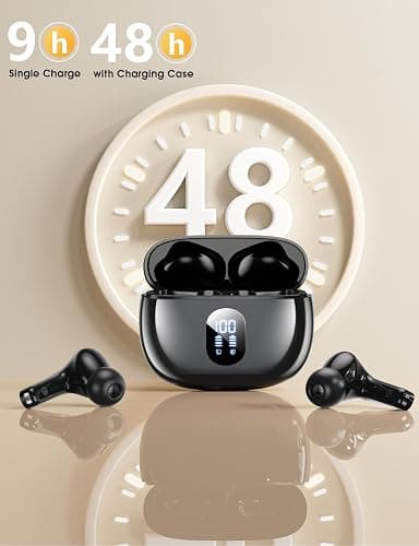 ZZU Wireless Earbuds, Bluetooth Ear Buds with Big Bass Stereo Sound, 48 Hours Playtime, Lightweight in-Ear Fit Earphones, IPX7, Hands-Free Calls with AI for iPhone, Android, Pad, Sports, Workout - Black thumbnail 3