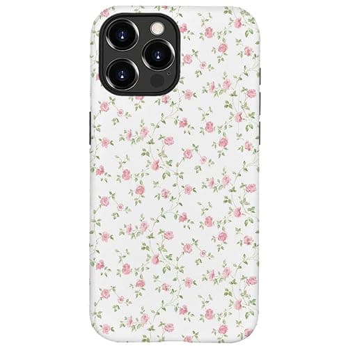 NOWETOO Case for iPhone 13 Pro Max,White Pink Floral Pattern Phone Case,Trendy Frosted Silicone Shockproof Cover for Girl Women - Image 1