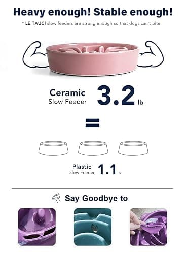 LE TAUCI Slow Feeder Dog Bowls Ceramic, 1.5 Cups Dog Food Bowl, Puppy Slow Feeder Dish for Fast Eaters,Pink Bloom thumbnail 4