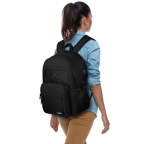 Black Backpack for Men and Women, Backpack for School Teens Boys and Girls, Lightweight Casual High School Bookbag, Daily-use Travel Laptop Backpack with USB Charging Port Fits 15.6 Inch Notebook thumbnail 7
