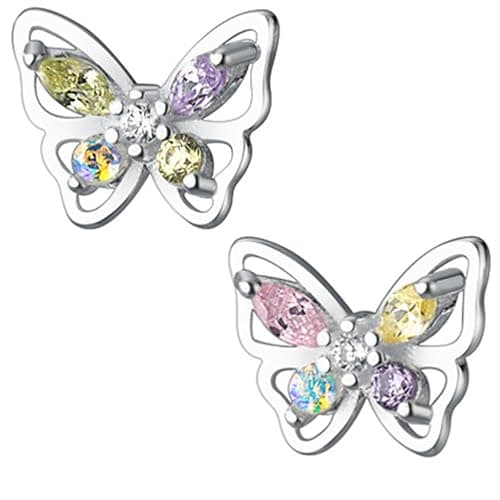 Pargleev Cute Butterfly Stud Earrings Sterling Silver 925 Dainty Cubic Zriconia Crystal Studs Gifts for Women Girls - Image 1