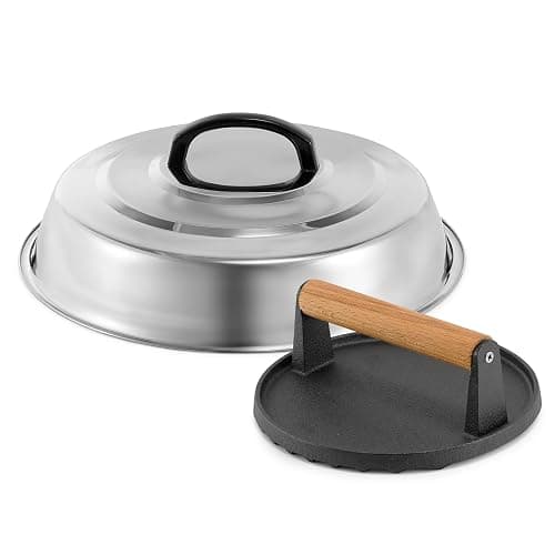 BBQ Accessories 12 Inch Round Stainless Steel Basting Cover - Cheese Melting Dome Round Cast Iron Grill Press Kit for Hamburger Bacon Steak, Best fits for Blackstone Camp Chef Flat Top Griddle Grill - Image 1