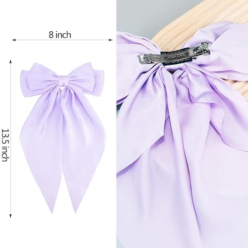 Velscrun Hair Bows for Women Girls Purple Silky Satin Large Coquette Hair Bow Oversized Hair Ribbons Big Hair Bows Clip Long Tail Bowknot Hair Barrettes Halloween Christmas Hair Accessories thumbnail 7
