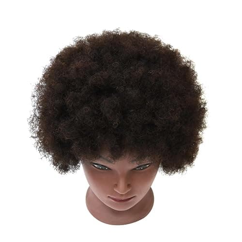 Afro Mannequin Head with 100% Human Hair Curly Hair Hairdresser Hair Styling Manikin Head Cosmetology Doll Head for Display Practice Braiding Styling with Clamp Stand thumbnail 5