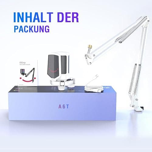 Fifine USB Mikrofon PC Gaming mit Arm, Microphone weiß für MAC PS4 PS5 mit Stummschalttaste, Popfilter, Shock Mount für Streaming Podcast Studio thumbnail 6