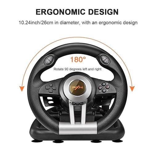 PXN PC Racing Wheel, V3II 180 Degree Universal Usb Car Sim Race Steering Wheel with Pedals for PS3, PS4, Xbox One, Xbox Series X/S, Switch (Black) thumbnail 6