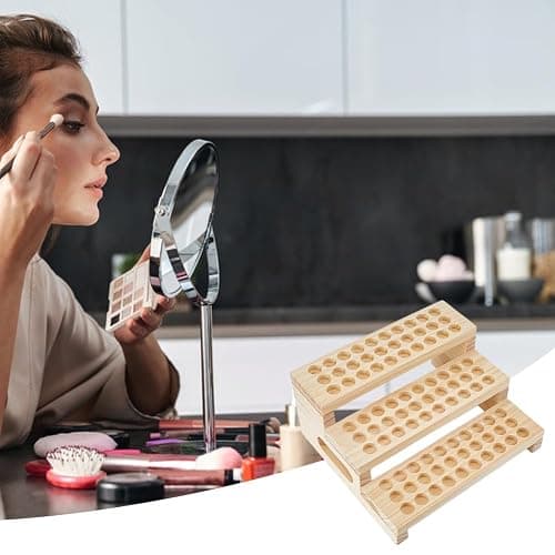 SUPERFINDINGS 1 Set 90 Slots Wooden Lipsticks Holder 3 Tier Tube Display Shelf Wood Tool Rack Wooden Essential Oil Display Storage Organizer for Cosmetic Lip Gloss Tool, Slot Diameter: 0.8" thumbnail 7