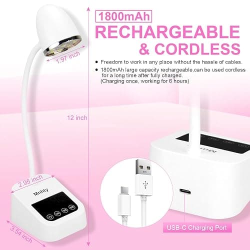 Mnhty U V LED Nail Lamp, Goose Neck Flash Cure Lamp 27W Rechargeable Mini U V Light for Gel Nails, Cordless Flash Cure Light with 3 Timers&Sensor, Fast Curing Gooseneck Lamps for Gel X, Snow White thumbnail 5