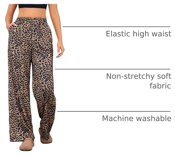 OYOANGLE Women's Leopard Print Elastic High Waist Long Pants | Loose Wide Leg, with Pockets, All Over Cheetah Printed, Casual Ladies Outfit, Palazzo Trousers thumbnail 4