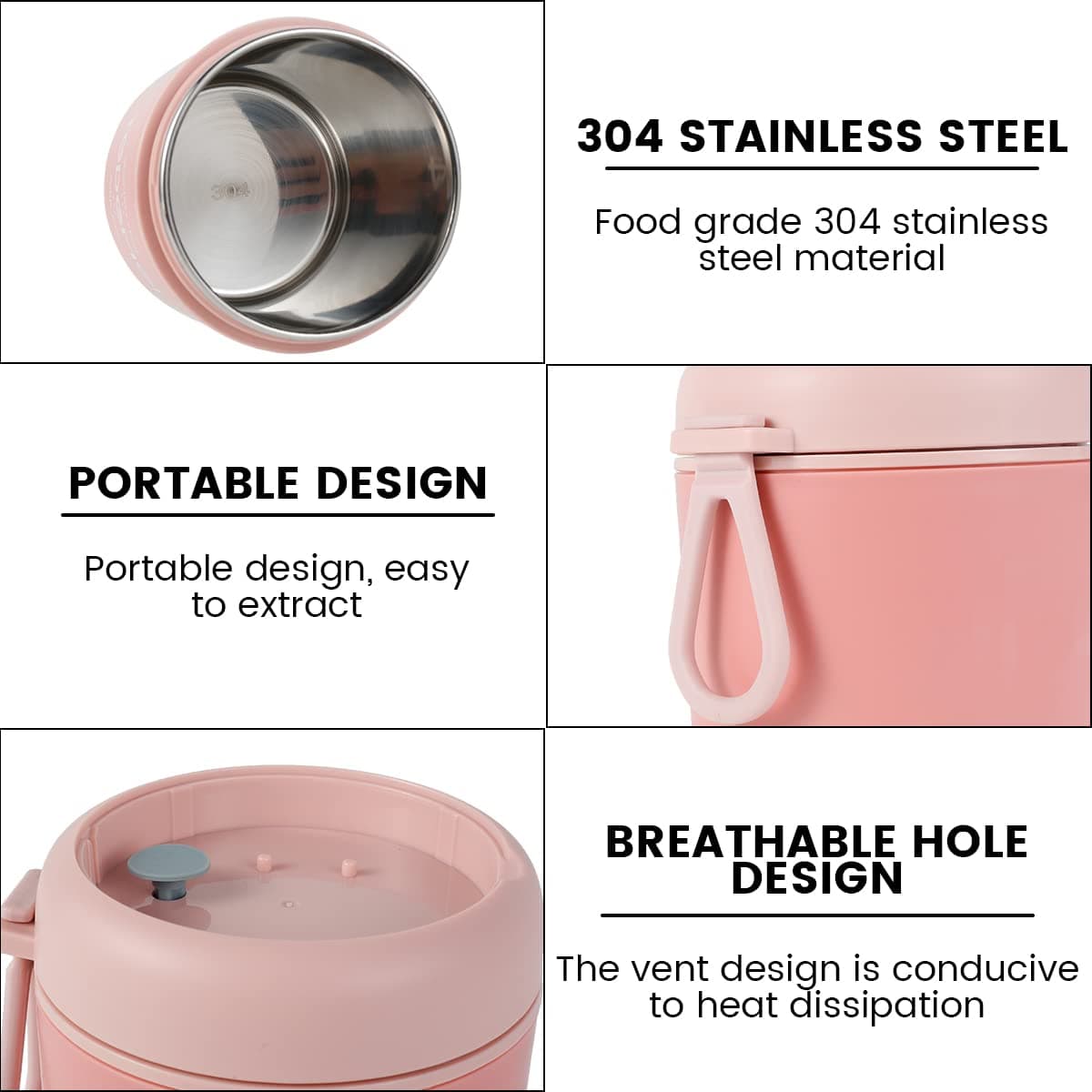 Insulated Food Jar with Spoon, Soup Food Flask，Stainless Steel Vacuum Food Soup Bottles That Keep Foods Hot, Insulated Food Container Wide Mouth Hot Food Jar(pink 530ml) thumbnail 4