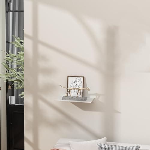 Danpoo 8 inch White Small Floating Shelf for Wall Organizer & Storage, Mini Display Shelf, Metal Wall Shelf for Bathroom, Living Room, Kitchen, Bedroom thumbnail 2