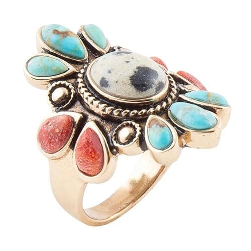 Barse Jewelry Dalmatian Jasper Multi Color Stone Golden Ring - Image 1