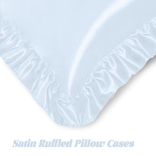 Homiest Ruffle Satin Pillowcase for Hair and Skin, Standard Satin Pillow Covers Silky Pillow Cases Set of 2, Satin Ruffled Pillowcase with Envelope Closure, Anti Wrinkle Pillow Shams (Baby Blue) thumbnail 5