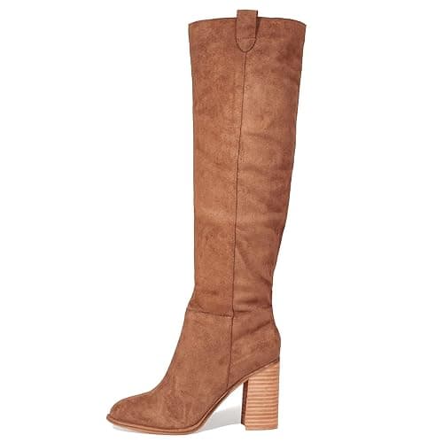 Erocalli Suede Knee-High Boots Fall Boot For Women Chunky Block High Heel Slouch Fashion Boot Round Toe Side Zipper - Image 1