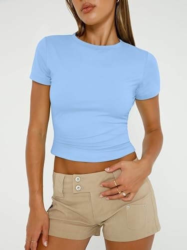 AUTOMET Womens 3 Piece Short Sleeve Shirts Basic Going Out Slim Fitted Crop Tops 2026 Summer Y2k Spring Clothes thumbnail 2