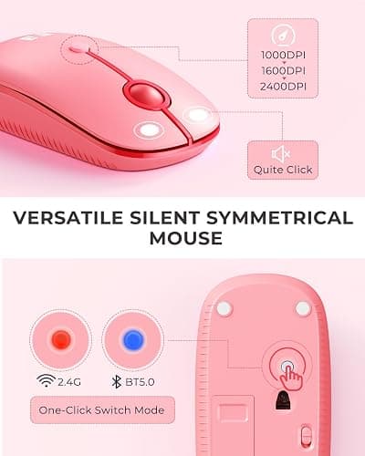 seenda Bluetooth Keyboard and Mouse for iPad, CTU-301 Wireless Multi-Device Bluetooth+2.4G Keyboard Mouse Combo with Tablet Holder for iPad/MacBook/Windows, iOS/Andriod Tablet Phone, Coral Pink thumbnail 4