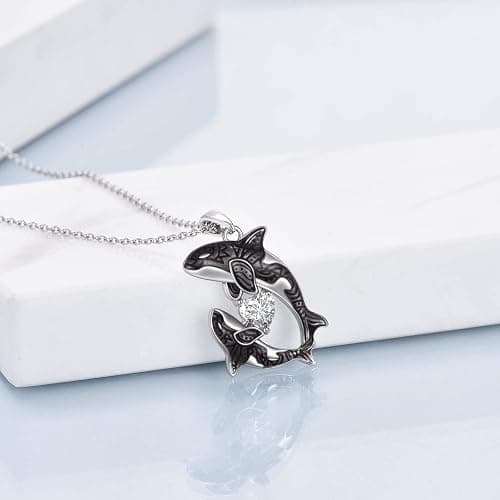 POPLYKE Killer Whale Orca Necklace Sterling Silver Ocean Jewelry Gifts for Women Mom Daughter thumbnail 4