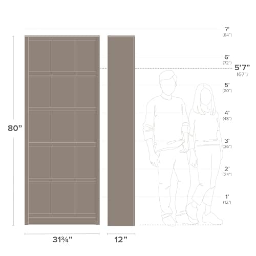 Prepac Moda 5-Tier Tall Wooden Bookcase, White Storage Cabinet, Display Cabinet, Bookshelf with Storage Shelves 31.75" W x 80" H x 12" D for Home Office, Living Room, Bedroom Organizer thumbnail 4