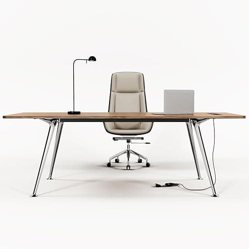60-Inch Executive Desk, Modern Desk for Home Office, Wooden Study Writing Work Table with Power Outlets and USB-C Port, Large Legroom, Sturdy Metal Frame, Mid-Century Modern Simple, Light Brown - Image 1