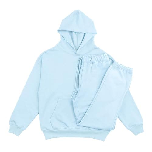 RIFLESSI Men's Women's Premium Heavyweight 100% French Terry Cotton 2 Piece Hoodie Pullover Jogger Sweatsuit Tracksuit Set - Large - Baby Blue - Image 1