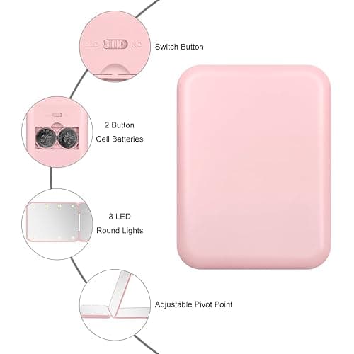 Kakuje Compact Mirror, 1X/3X Magnification LED Pocket Mirror with Nternal BIattery, Mini Mirror for Purse, Pocket,Travel and Present (Pink) - Pink thumbnail 4
