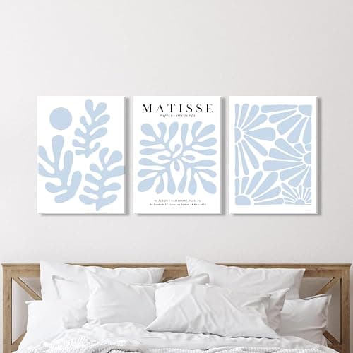 yulihaz Matisse Flower Wall Art Abstract Minimalist Light Blue Henri Matisse Canvas Posters Prints Aesthetic Pictures Wall Decor Gallery Home Decoration for Bedroom Living Room Framed 12x16 inch - canvas 12x16 inch - light blue thumbnail 7