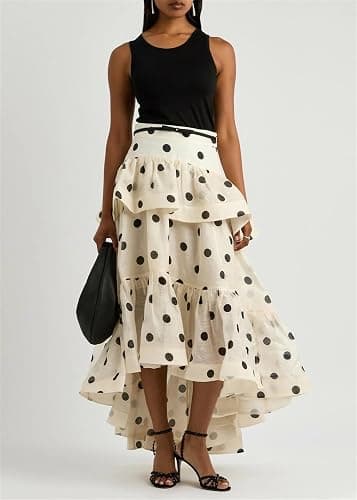THLAI Women Polka Dot Maxi Skirt Ruffle Layered Long Skirt High Waist Asymmetrical Midi Skirt Summer Skirt thumbnail 2