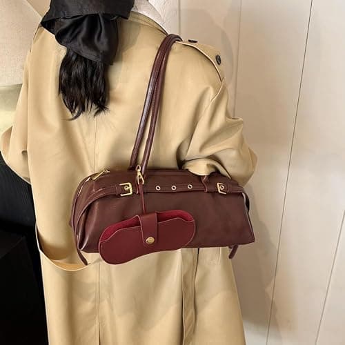 ALINUOYQ Boston Shoulder Bags for Women PU Leather Tote Bag Casual Bowling Bag Purse Retro Underarm Bag thumbnail 9